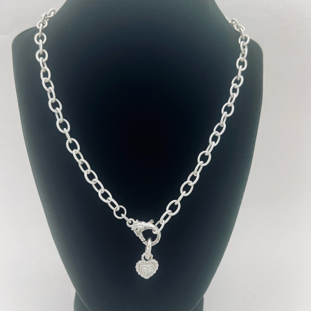 Judith Ripka Country Link Necklace with Removable Diamonique Heart Charm 20” - Picture 6 of 12